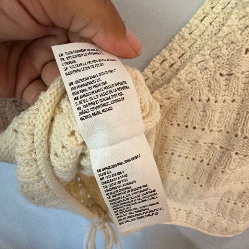 American Eagle Cropped Lace-Up Knit Tank Top Crochet Cream XL Coquette #1100 - Picture 8 of 8